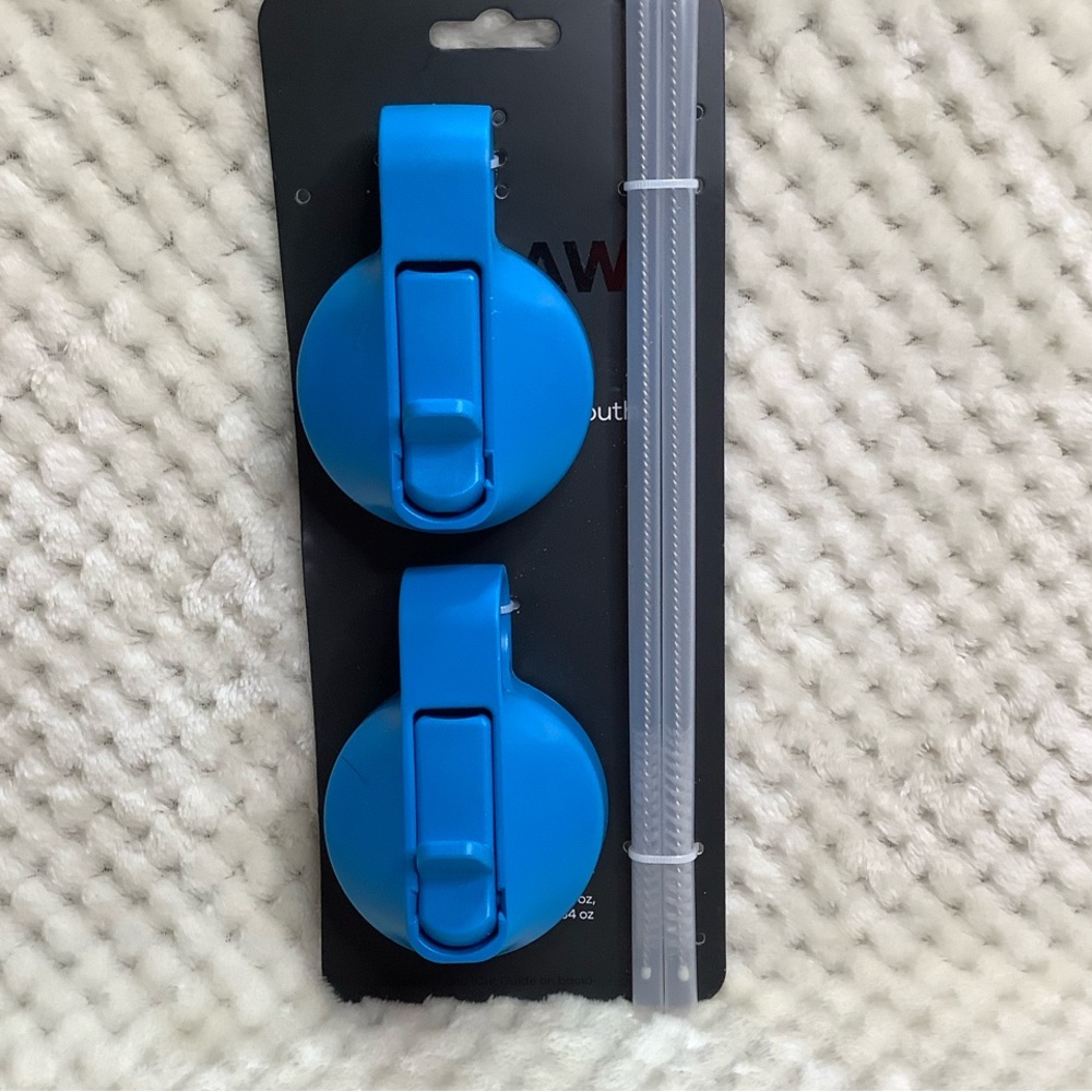 Blue Replacement Lids for Wide Mouth Bottles with Straws & Straw Cleaning brush